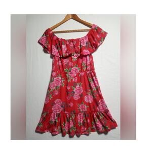 ASOS Woman's Red Floral Off Shoulder Ruffle Sundress Size 12 Garden Girl
